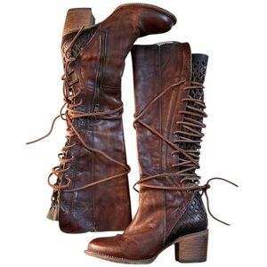 EUC Freebird by Steven Leather Carver Knee-High Boots Brown Size 8 Discontinued